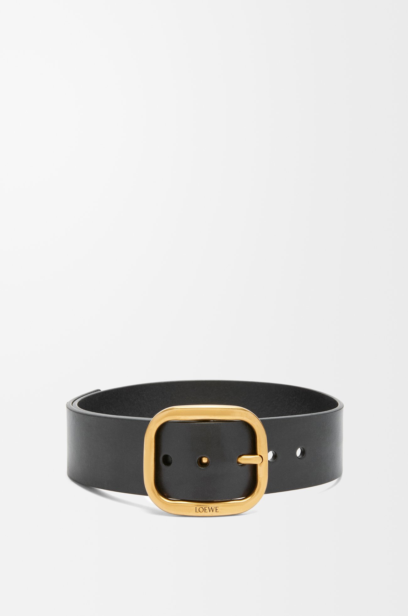 LOEWE 經典小牛皮圓潤柔軟皮帶 黑色/復古黃銅色