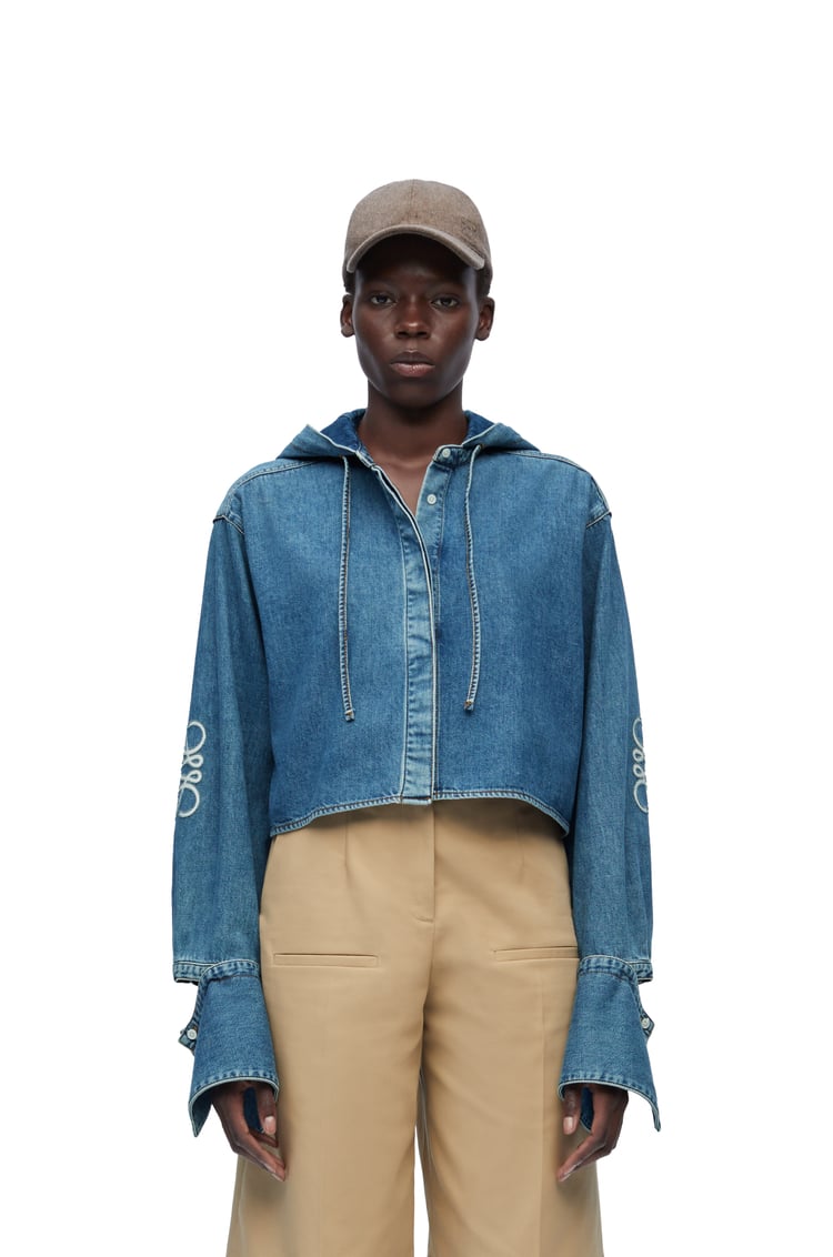 LOEWE Cropped hooded shirt in denim Jeans Blue