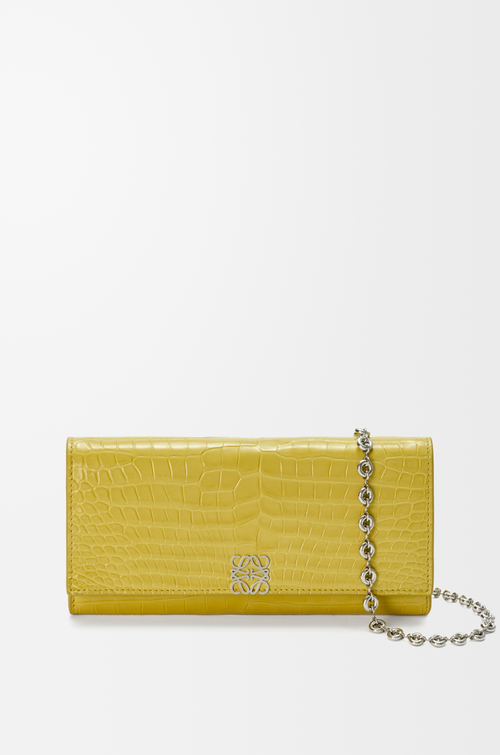 LOEWE Portafoglio Anagram con catena in pelle di coccodrillo lucida Quarzo Citrino