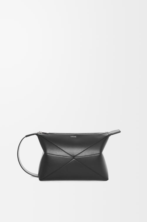 LOEWE Puzzle Fold wash bag in shiny calfskin Black plp_rd