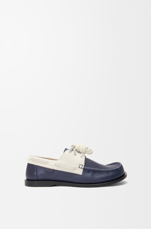 LOEWE Campo boat shoe in soft calfskin Navy/White