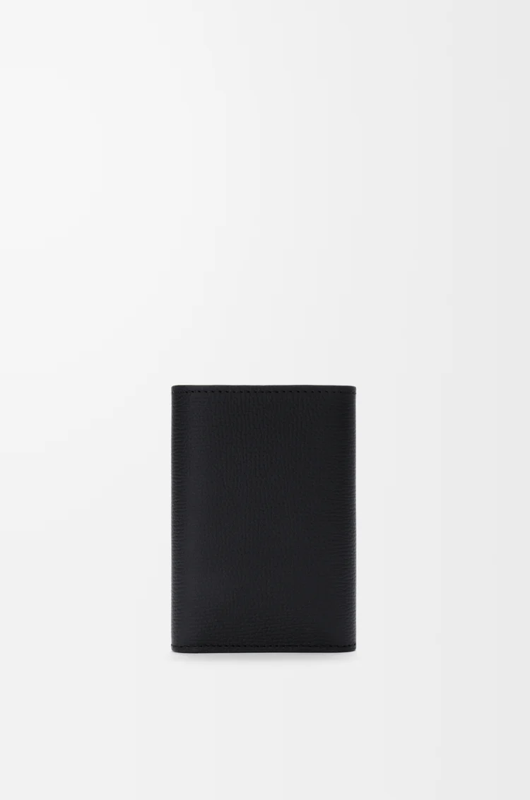 LOEWE Petit portefeuille vertical Anagram en cuir de veau grainé Noir/Doré