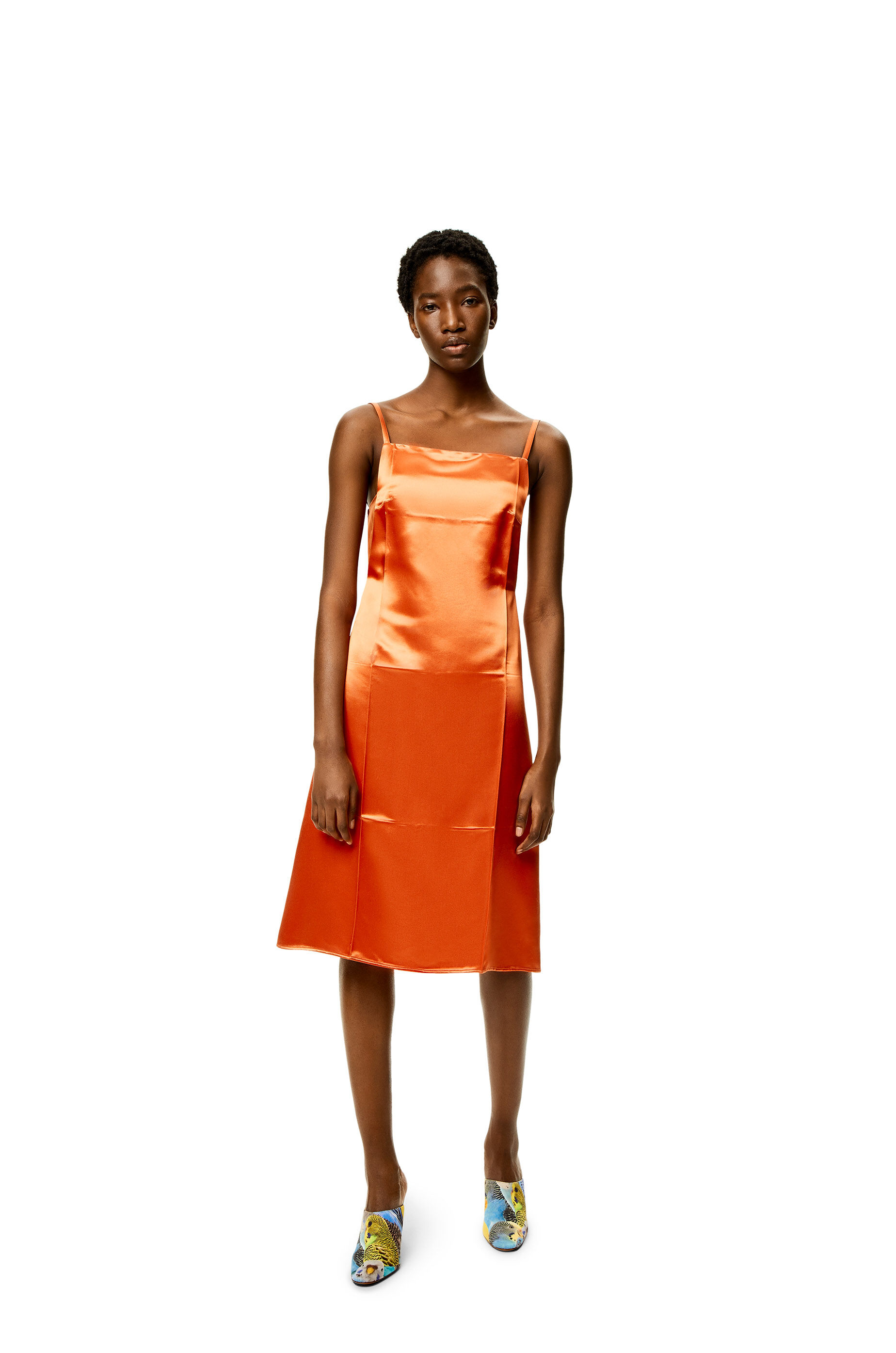 Slip dress in satin Bright Orange LOEWE