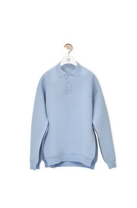 LOEWE Open seam polo sweater in wool Baby Blue