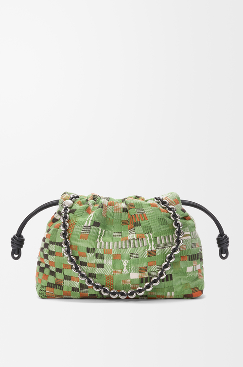 LOEWE Medium Flamenco purse in embroidered textile Green/Multicolor