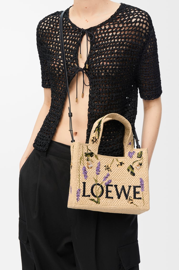 LOEWE Small LOEWE Font tote in raffia Natural