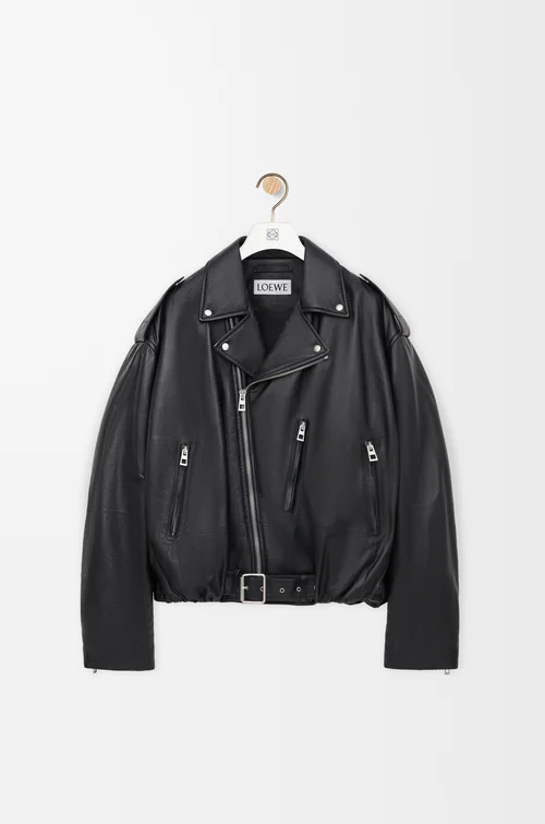 LOEWE 纳帕羊皮革气球机车夹克 黑色