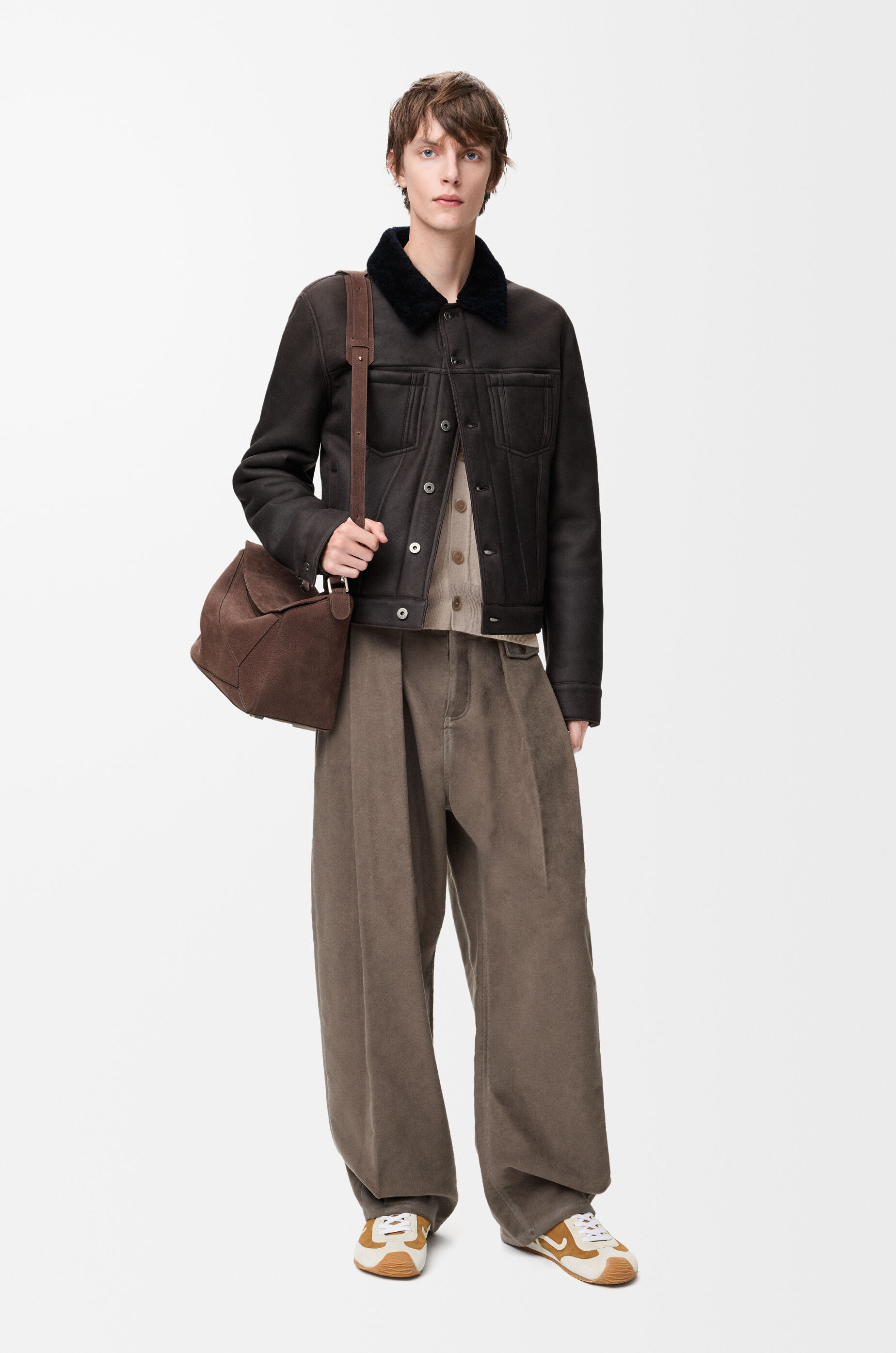 Trucker jacket in shearling Brown - LOEWE USA Official Website