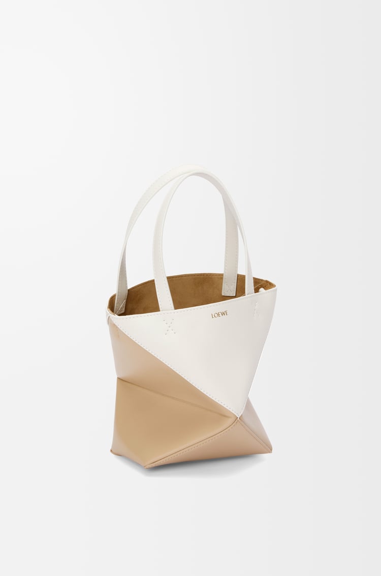 LOEWE Mini Puzzle Fold Tote in shiny calfskin Soft White/Paper Craft