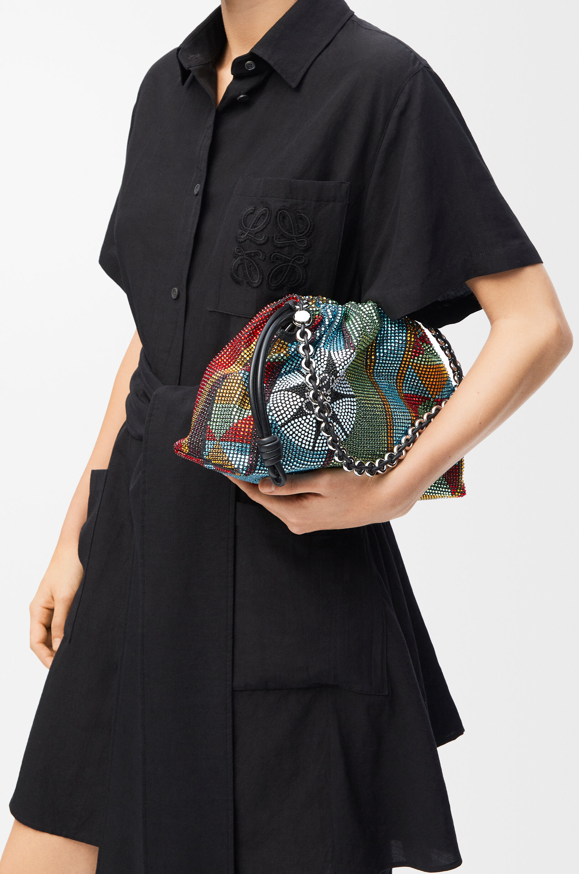 Medium Flamenco purse in embellished denim Multicolor - LOEWE
