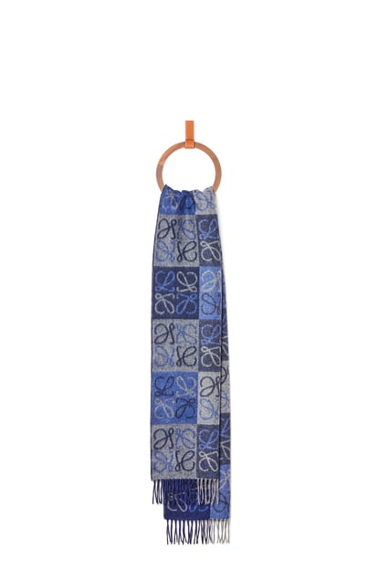 LOEWE Checkerboard scarf in wool and cashmere Blue