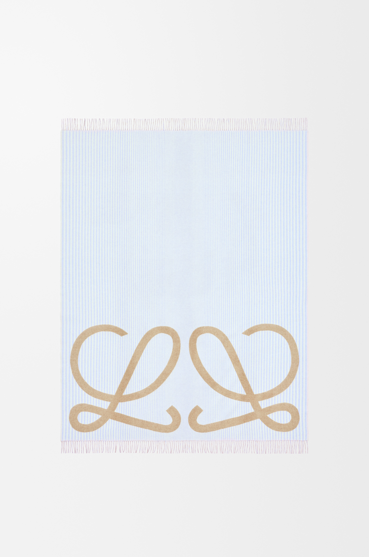 LOEWE Couverture en laine et cachemire Beige/Light Blue