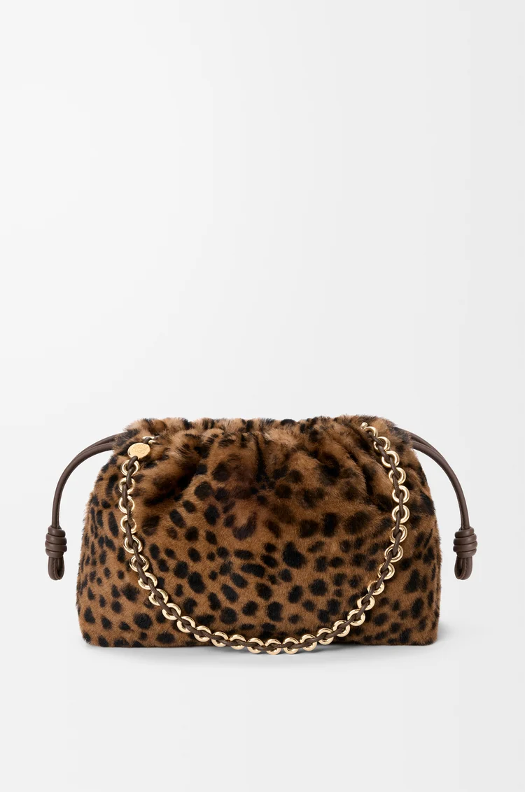 LOEWE Bolso Flamenco purse mediano en lana de oveja Beige/Marrón