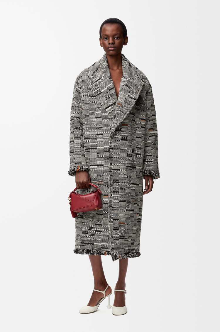 LOEWE Coat in cotton jacquard Black/White