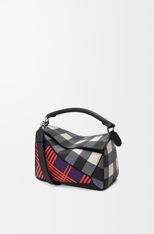 LOEWE Bolso Puzzle pequeño con intarsia a cuadros Morado Oscuro/Multicolor