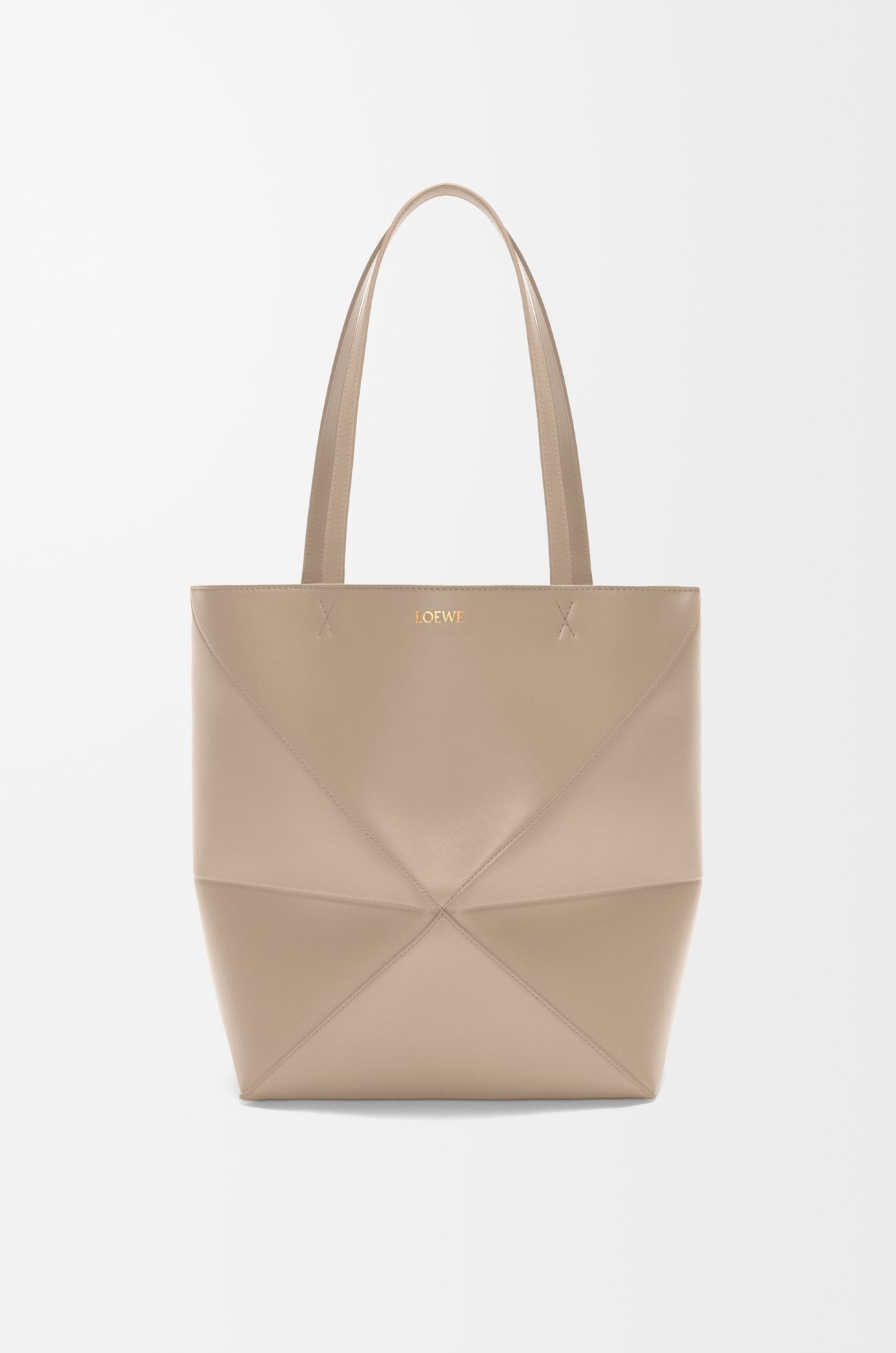 LOEWE Borsa Puzzle Fold Tote media in pelle di vitello lucida Sabbia