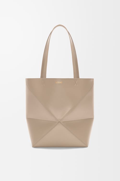 LOEWE Medium Puzzle Fold tote in shiny calfskin Sand