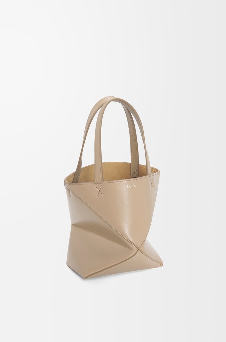 LOEWE Mini Puzzle Fold tote in shiny calfskin Sand