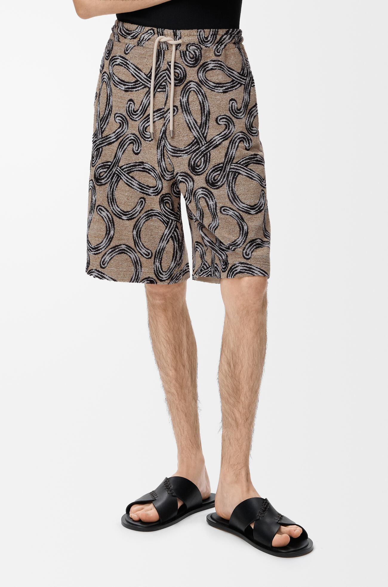 LOEWE Pantalón corto en jacquard de rizo Beige/Negro