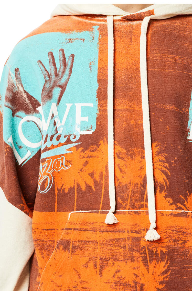LOEWE Tropical hands print hoodie in polyester Soft White/Brown pdp_rd
