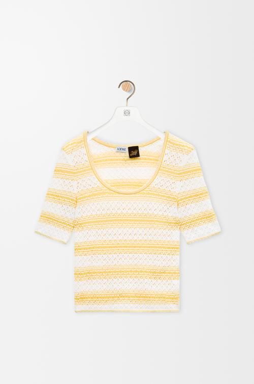 LOEWE Jersey de manga corta en mezcla de algodón Blanco/Amarillo