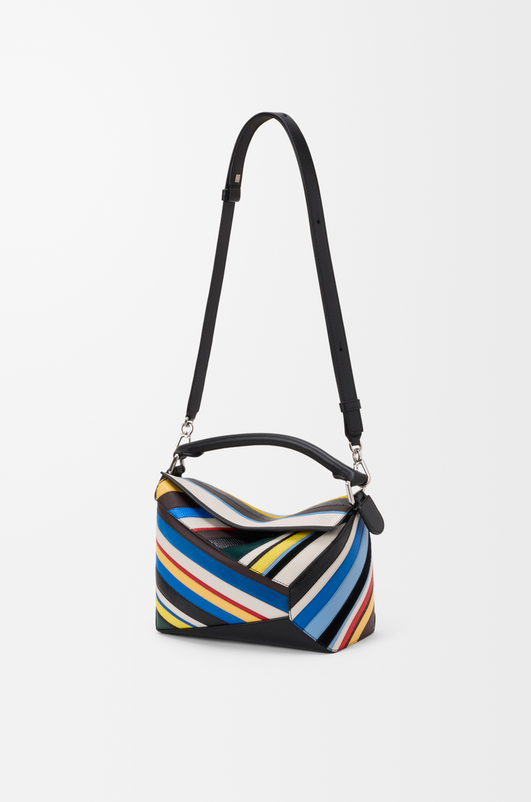 LOEWE Stripes Small Puzzle Edge bag in nappa calfskin, suede and lizard Multicolor