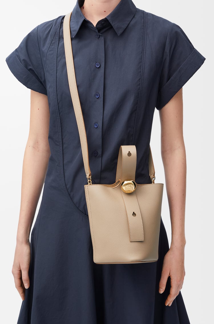 LOEWE Mini Pebble Bucket bag in soft grained calfskin Sand