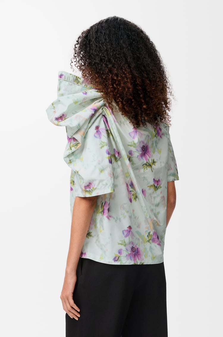 LOEWE Draped top in silk blend taffeta Light Blue/Multicolor