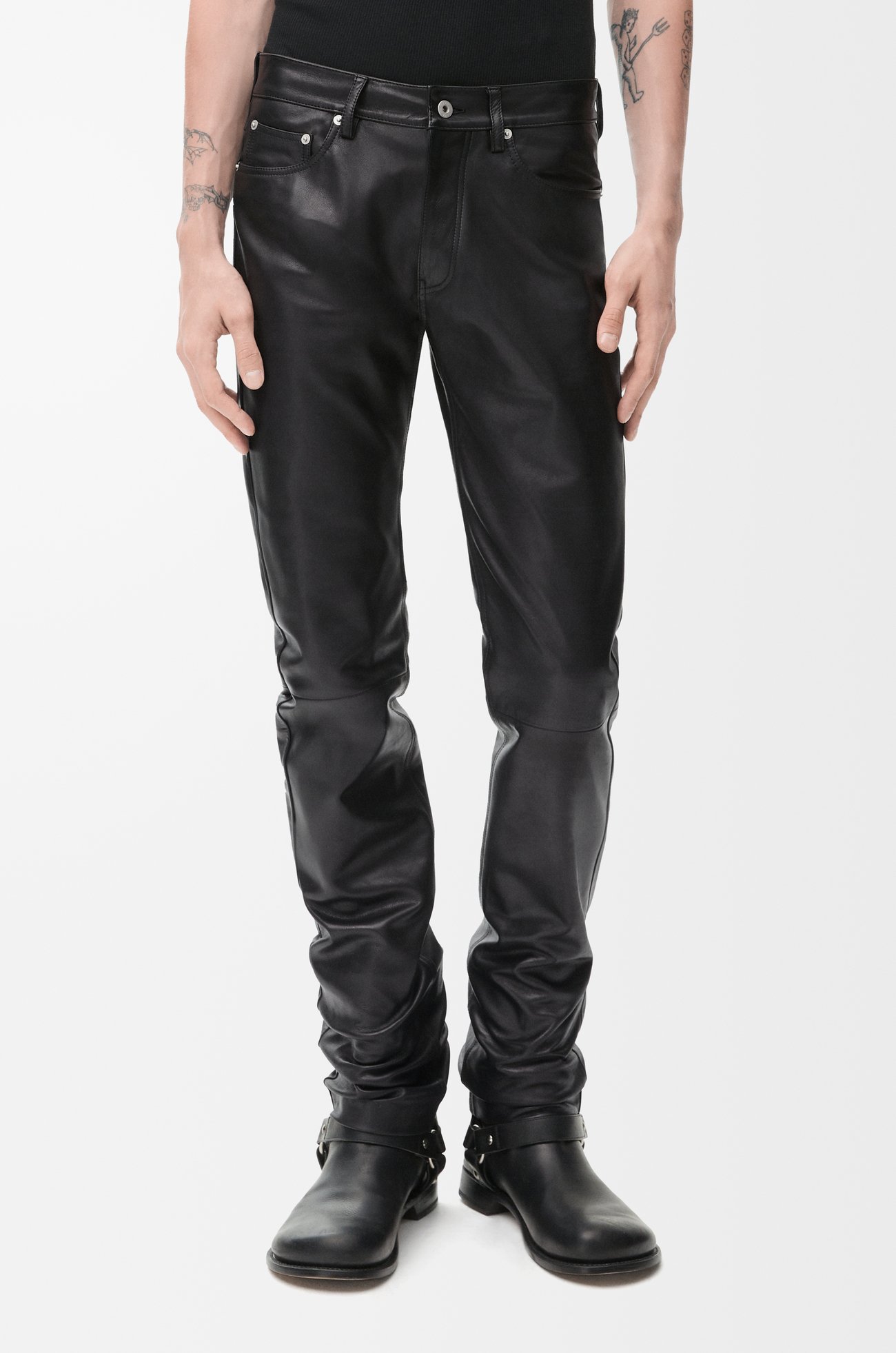 LOEWE Straight leg trousers in nappa calfskin Black