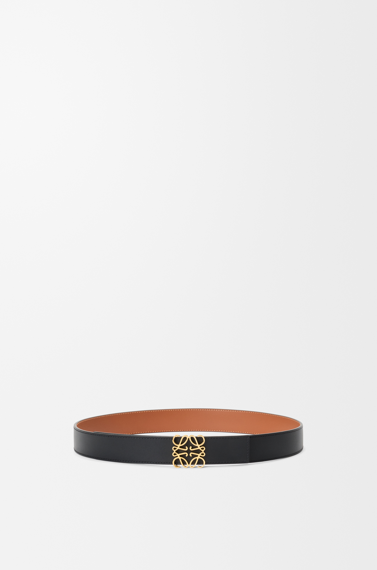 LOEWE Wendbarer Anagram Gürtel aus glattem Kalbsleder Tan/Schwarz/Gold