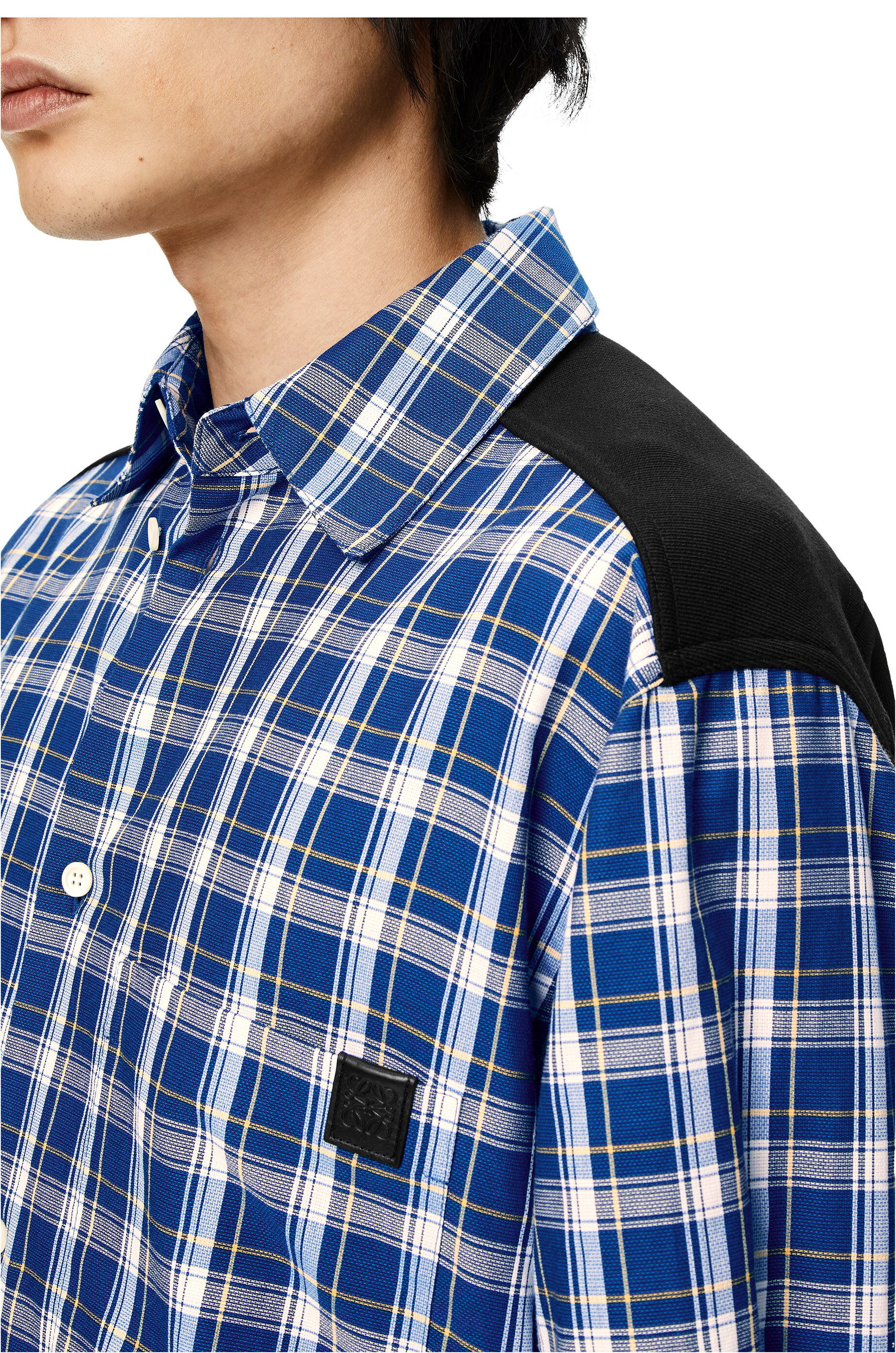 Blue and black check shirt clearance