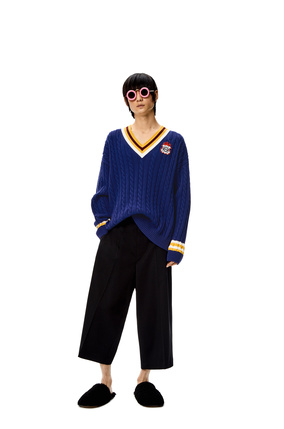 LOEWE V-neck cable sweater in wool Blue plp_rd