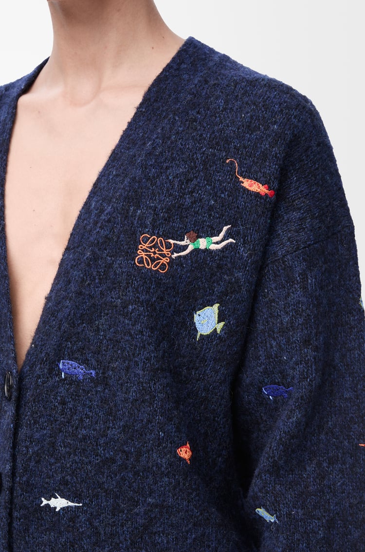 LOEWE Long cardigan in wool Black/Multicolor