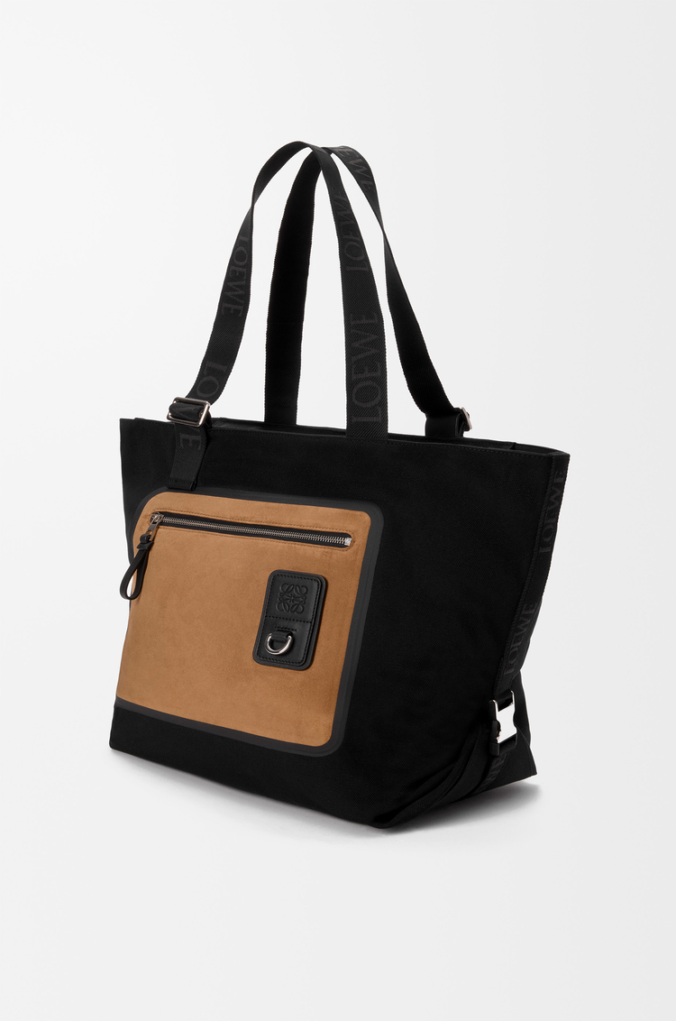 LOEWE Flex zipped tote in canvas and suede Black/Dark Gold
