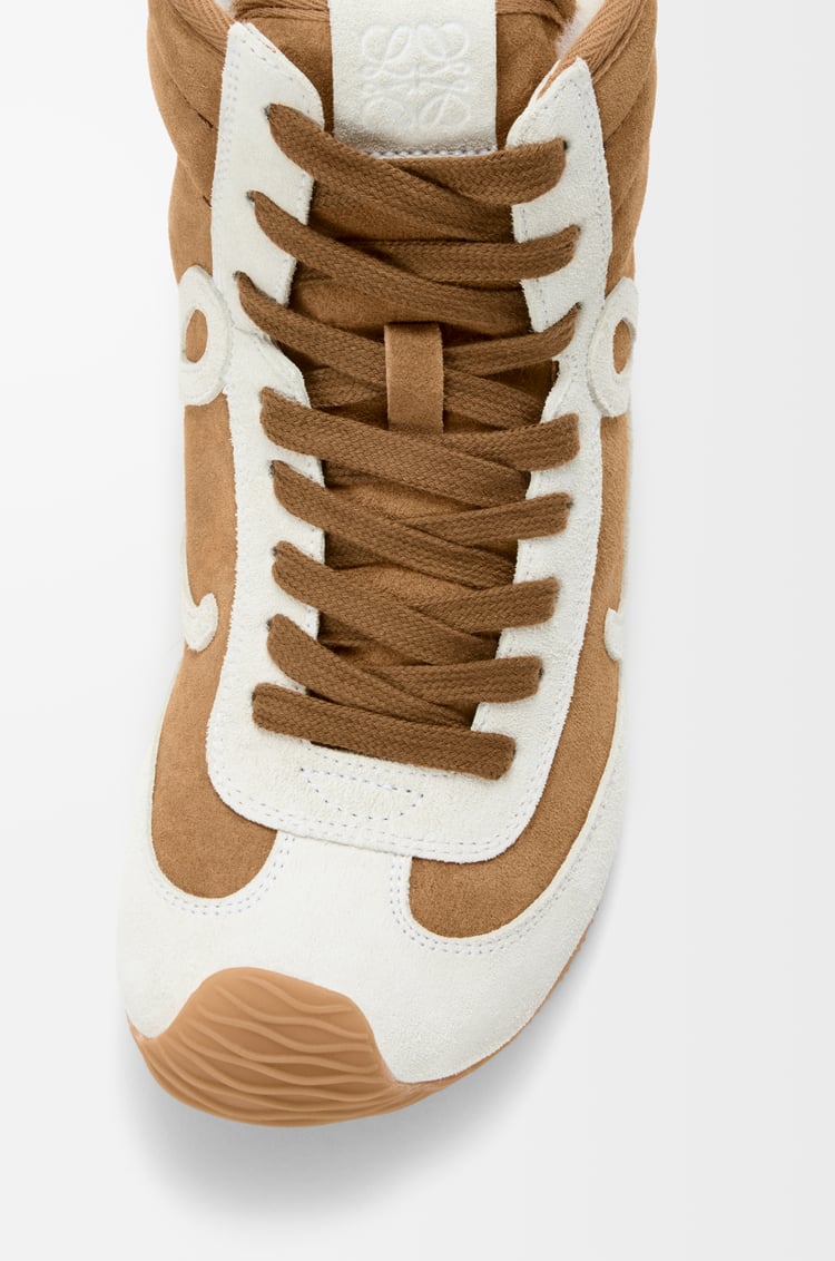 LOEWE Ballet Runner 2.0 high-top in suede and shearling Tan/White