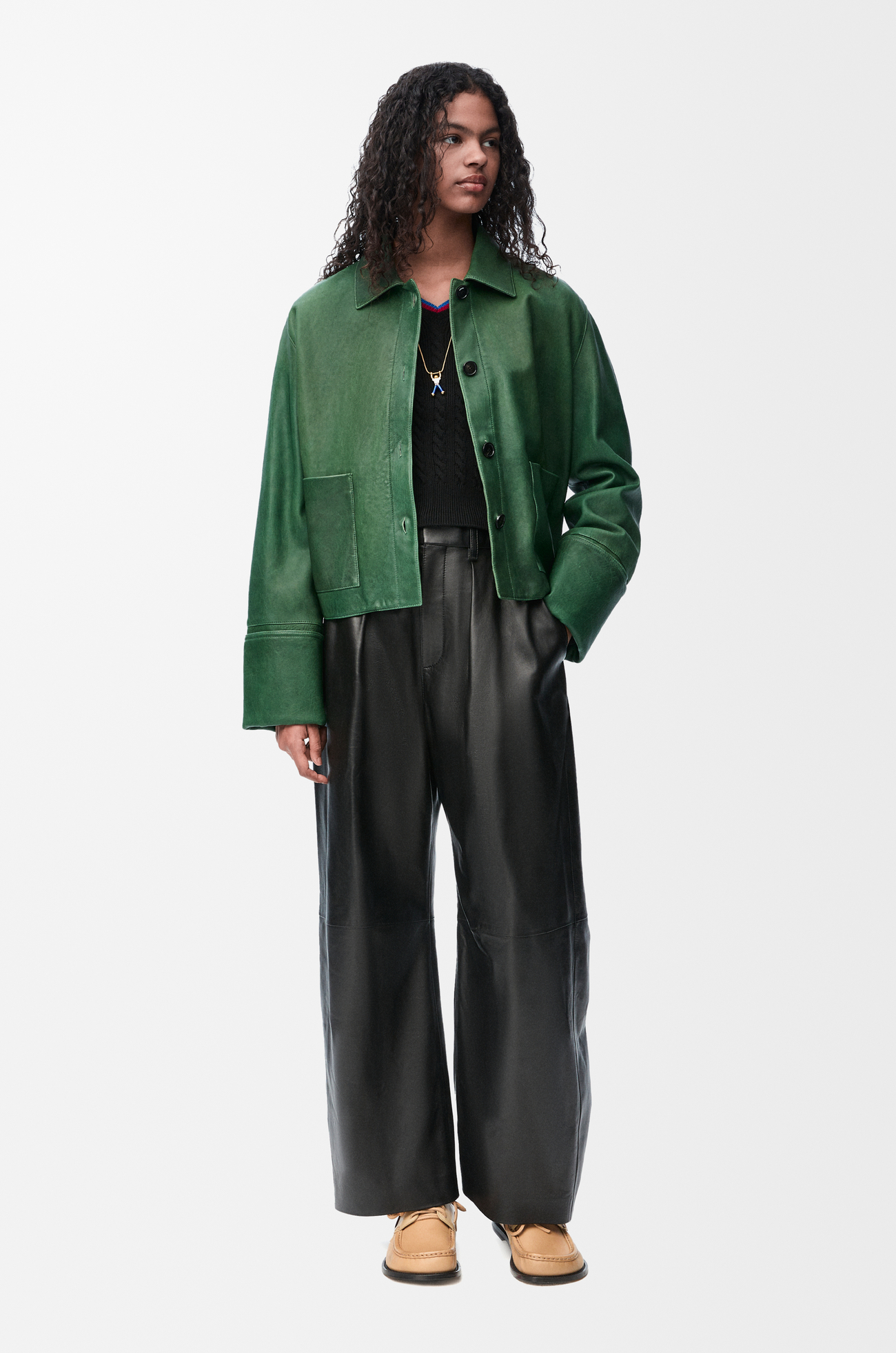 LOEWE Turn-up jacket in nappa lambskin Dark Green