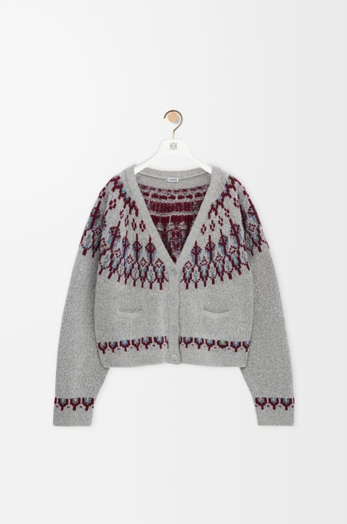 LOEWE Cárdigan en mezcla de lana Gris Claro/Multicolor