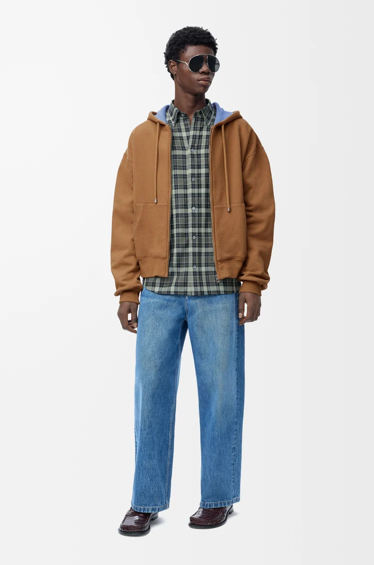 LOEWE Felpa con cappuccio e zip in cotone Beige/Blue