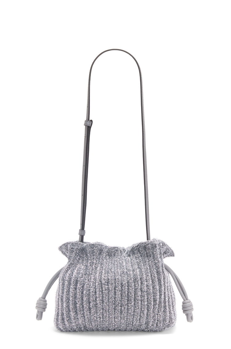LOEWE Bolso Flamenco Clutch mini en tela de lúrex Plata