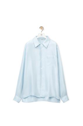 LOEWE Camisa en seda con jacquard de anagrama Azul Claro