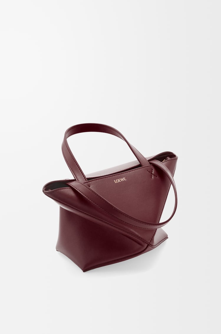 LOEWE Mini Puzzle Fold tote in shiny calfskin Dark Burgundy