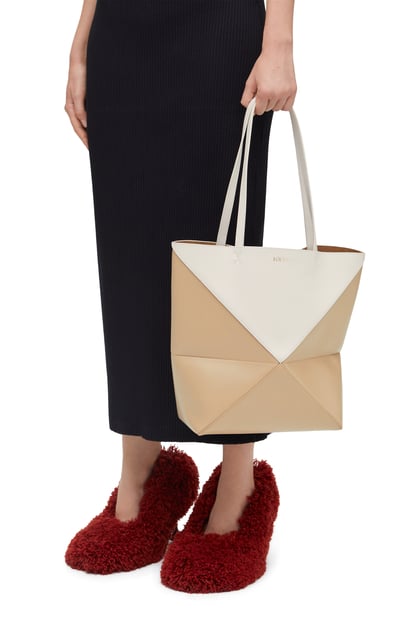 LOEWE Puzzle Fold Tote in shiny calfskin Soft White/Paper Craft plp_rd