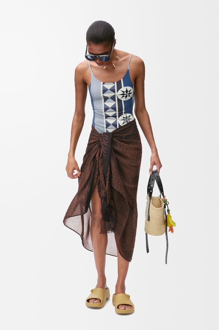 LOEWE Pareo in cotton Black/Brown