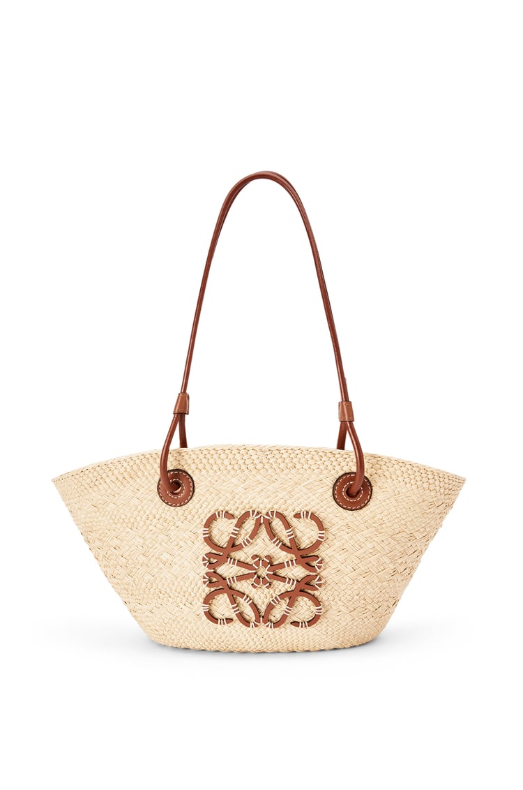 LOEWE 小号伊拉卡棕榈纤维和牛皮革 Anagram Basket 手袋 Natural/Tan
