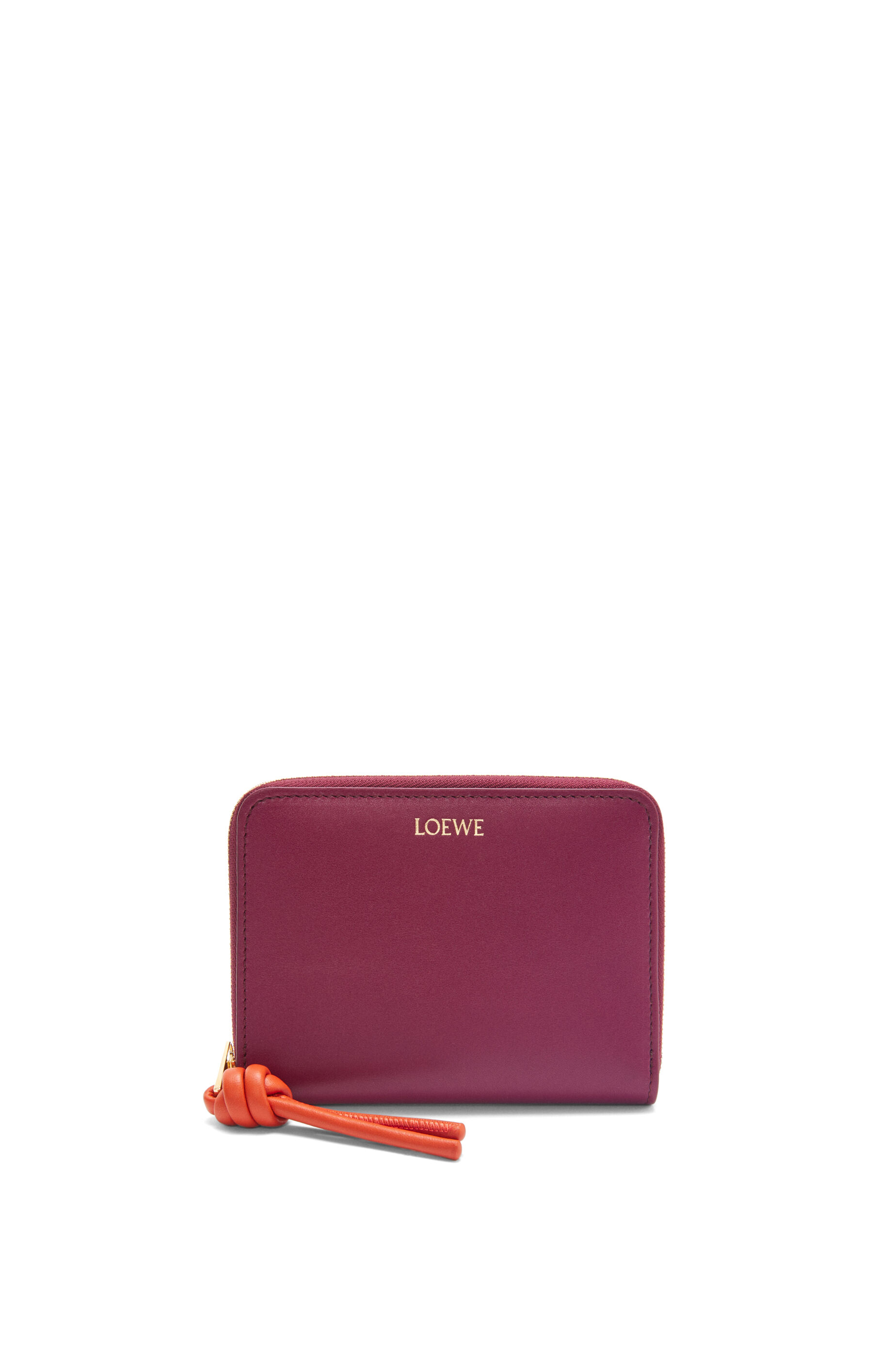 Knot compact zip around wallet in shiny nappa calfskin Black Bright Orange LOEWE