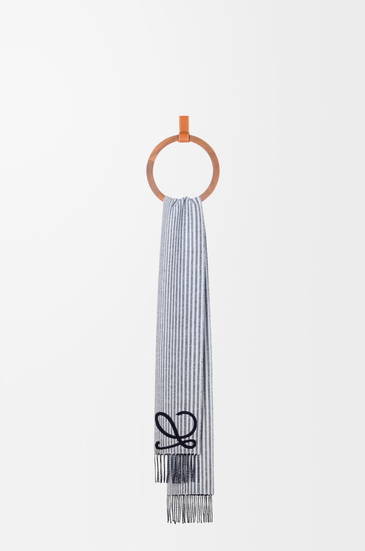LOEWE Bufanda en seda y cashmere Azul Marino/Blanco