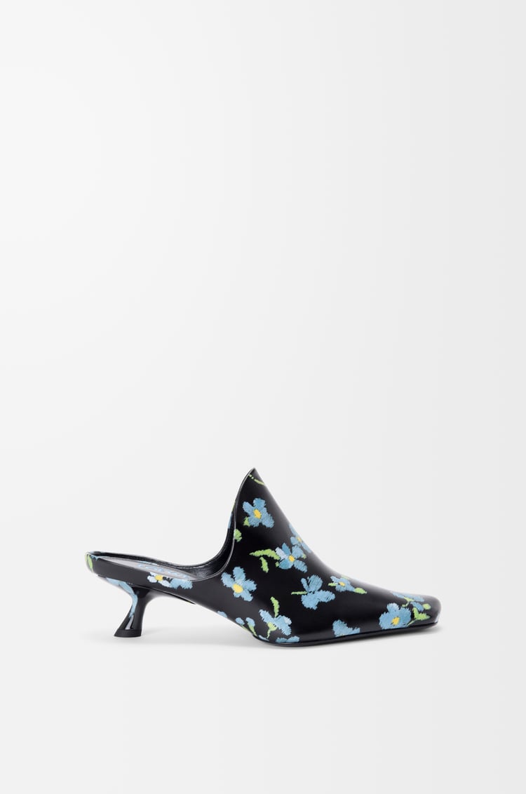 LOEWE Sabot Emily in pelle di agnello stampata Nero/Blu