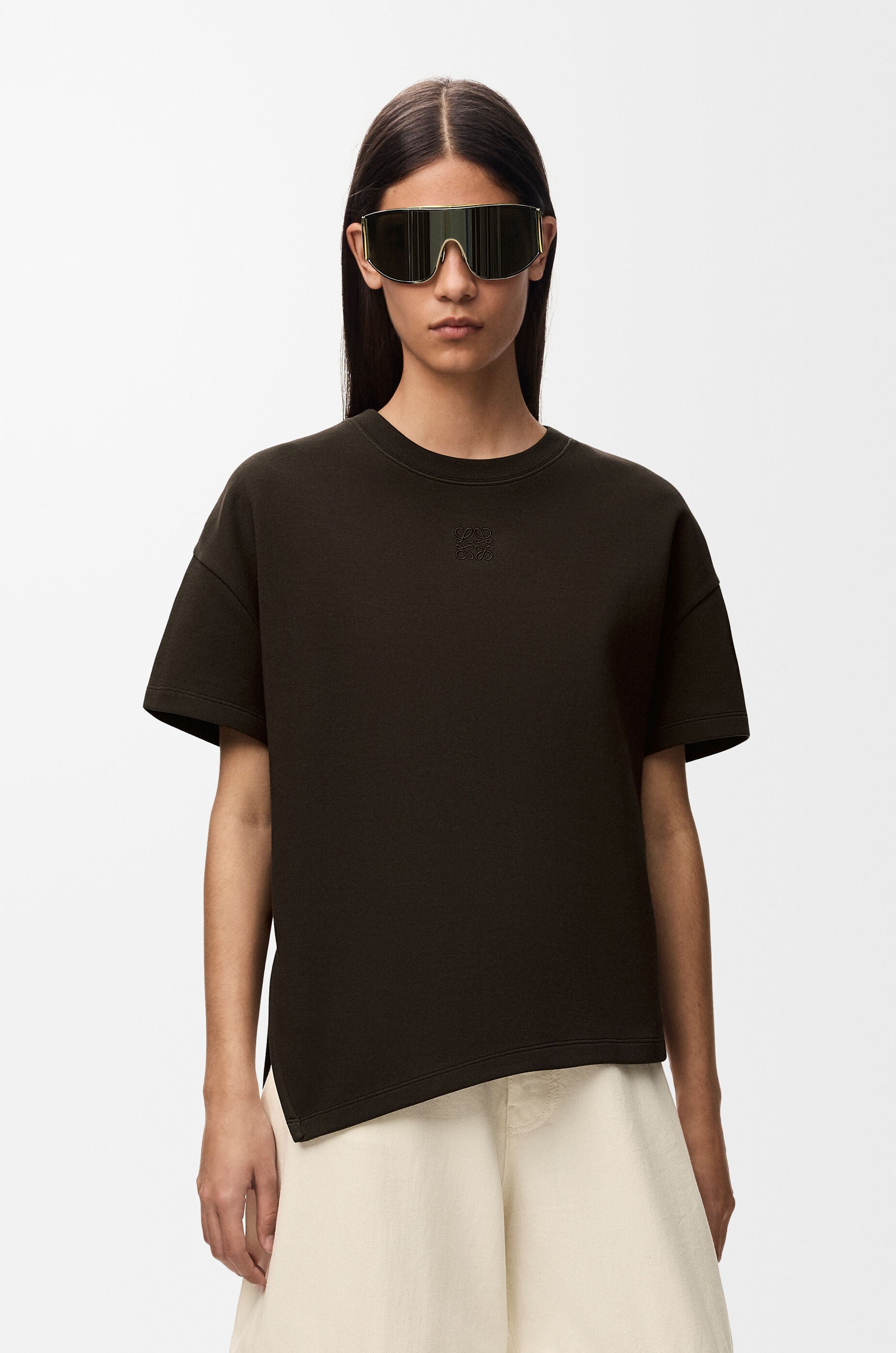 アシンメトリー Tシャツ（コットンブレンド） ブラウン - ロエベ 日本