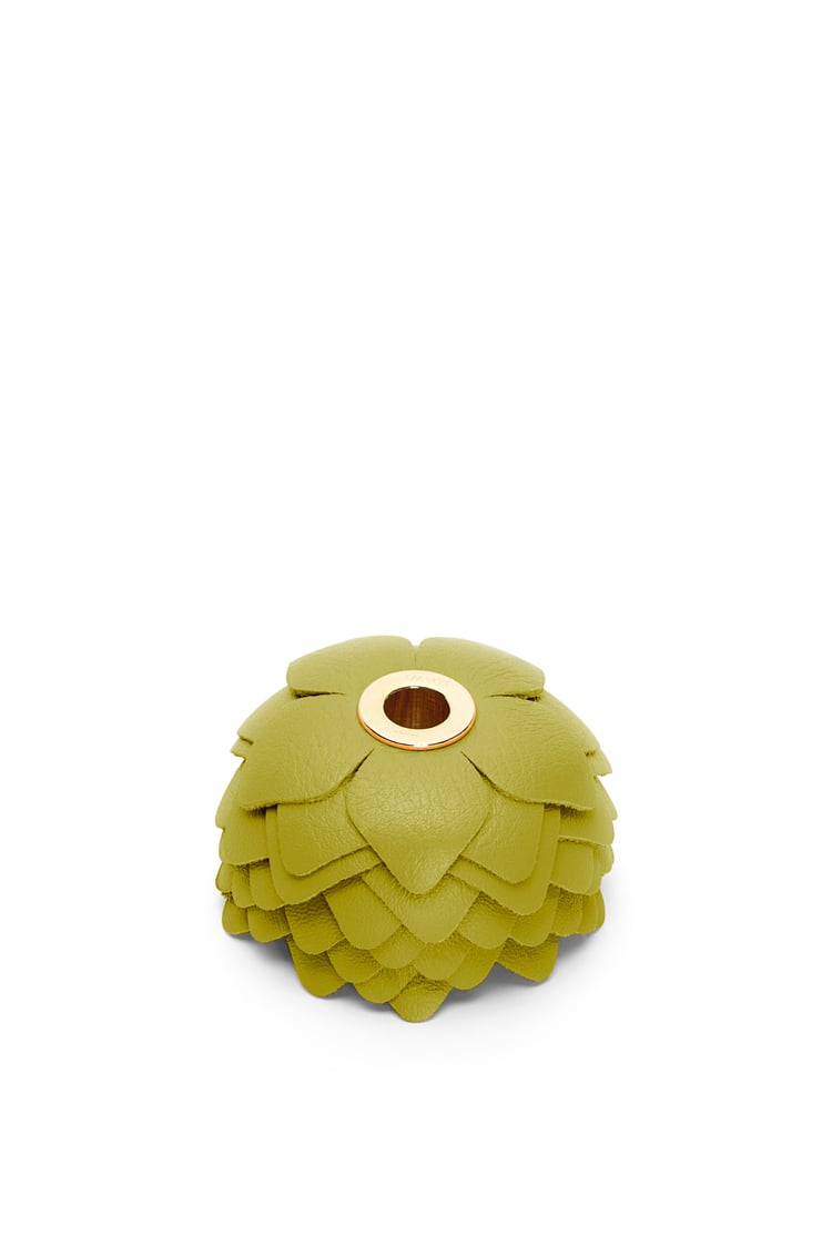 LOEWE Small flower charm in calfskin and brass Lime Yellow