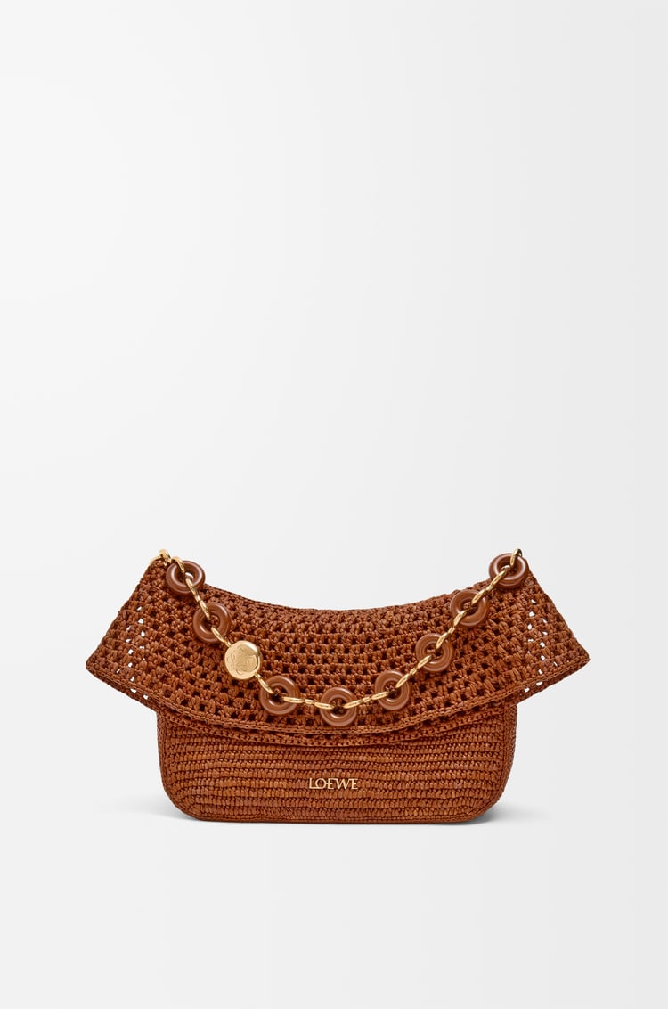 LOEWE Medium Ola bag in raffia and calfskin Honey Gold